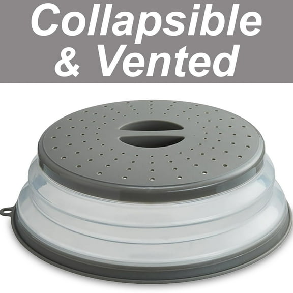 Microwave Splatter Cover for Food, Collapsible & Vented Silicone Splatter Guard Lid, BPA Free Plate & Dish Cover with Handle, Kitchen Gadget, Grey, Knox Home & Health