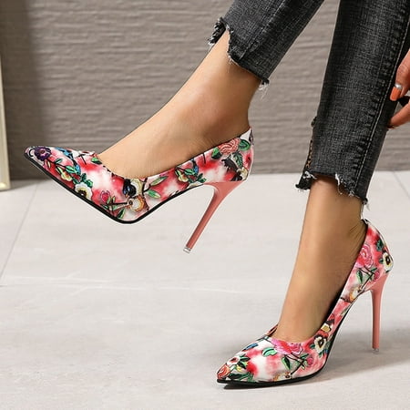 

Vedolay Women s Shoes Womens Pointed Toe Solid Adjustable Strap Buckle Spool High Heel Pumps Shoes Pink 9.5