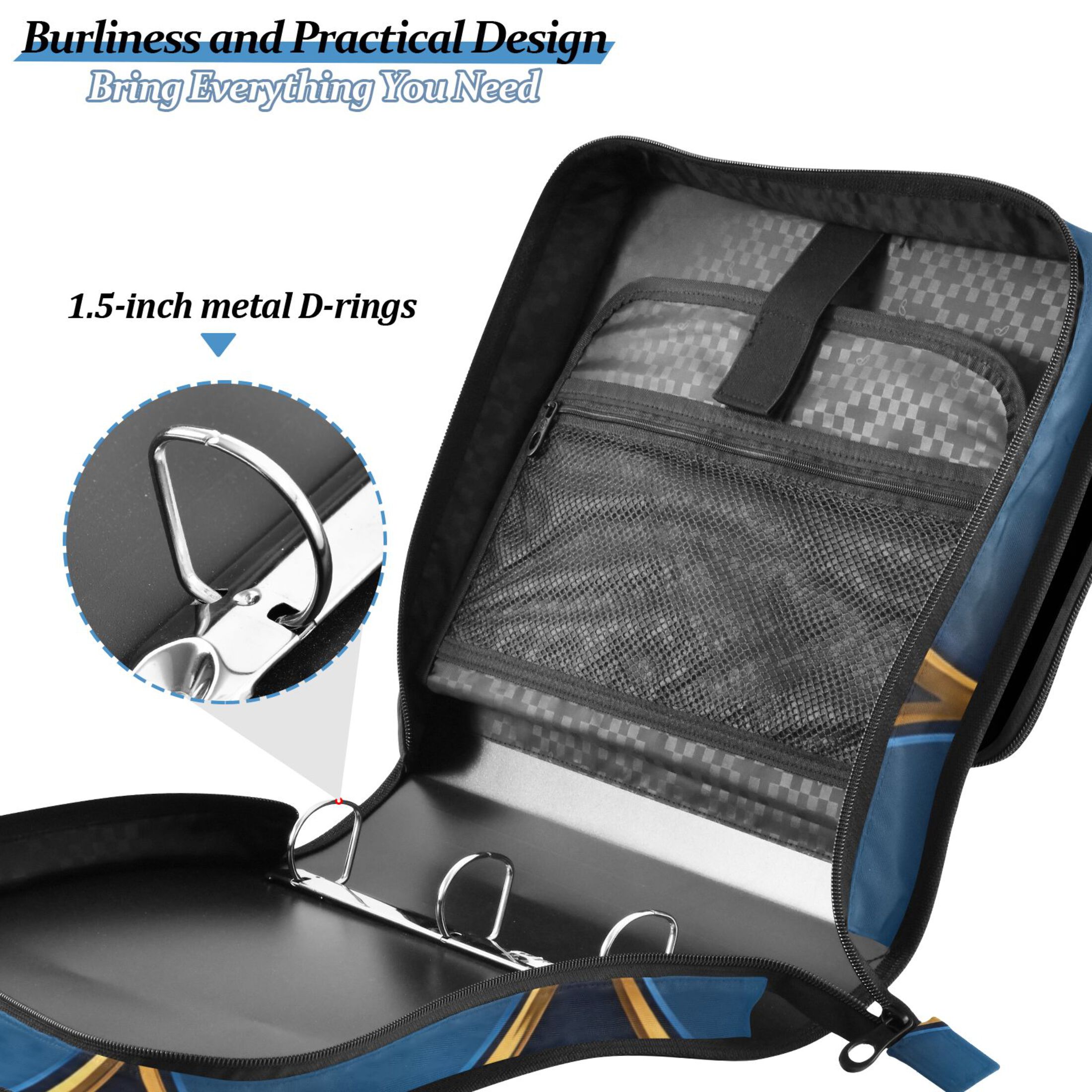 ALAZA Zipper Binder 3d Dragon Scales Blue 3 Ring Trapper Keeper File Folder Organizer Bag