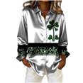 thumbnail image 3 of Tops de Manga Larga de las Mujeres Casual St Patrick'S Day Unisex Imprimir Botón Arriba Blusa de Cuello Giratorio Tops de Manga Larga de las Mujeres de Moda, 3 of 7