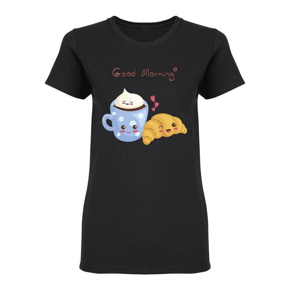 Kawaii Coffee And Croissant Shaped Tee Women's -Image by Shutterstock