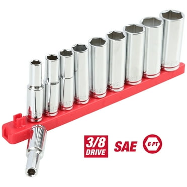 Hyper Tough 11 Piece, 3/8 inch Drive Deep Standard SAE Sockets, Chrome Vanadium Steel