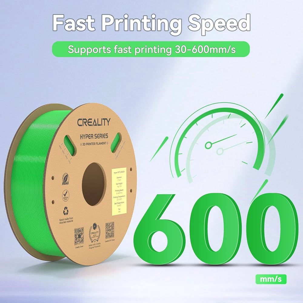 Creality Green PETG 1.75mm High-Speed 3D Filament 30-600mm/s 1kg Spool Dimensional +/- 0.03mm For K1 Max Anycubic Bambu Prusa & More 12 Unit per pack