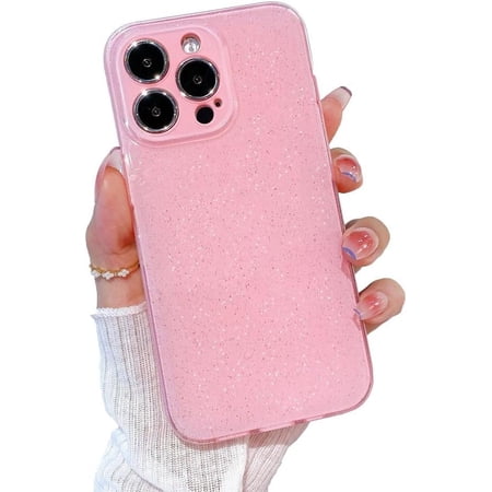 for iPhone 12 Pro Max Case Glitter Bling Cute Women Girl Phone Case Soft Twinkle Sparkly Protective Case for iPhone 12 Pro Max- Pink
