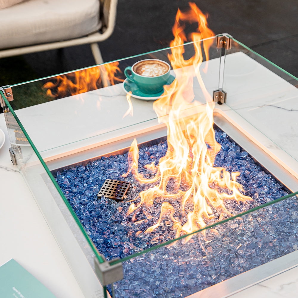 Elementi Plus Bianco Natural Gas Fire Pit for Outside Outdoor Fire Pit Table Smokeless Firepit Marble Porcelain Square Fire Table Patio Heater Fireplace 60000 BTUs - Bianco White, 39.4 x 39.4 Inches