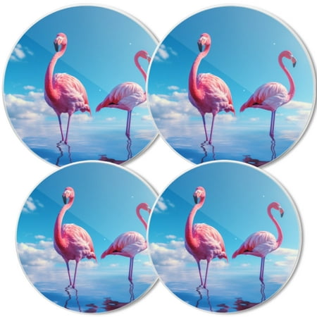 

Gas Stove Burner Cover White Electric Stove Top Protector Easy to Clean Two Pink Flamingos In Shallow Water Under A Blue Sky