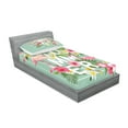 thumbnail image 2 of Ambesonne Floral Fitted Sheet & Pillow Sham Set, Tropical Retro Flowers, Twinxl, Mint Green Pink, 2 of 2