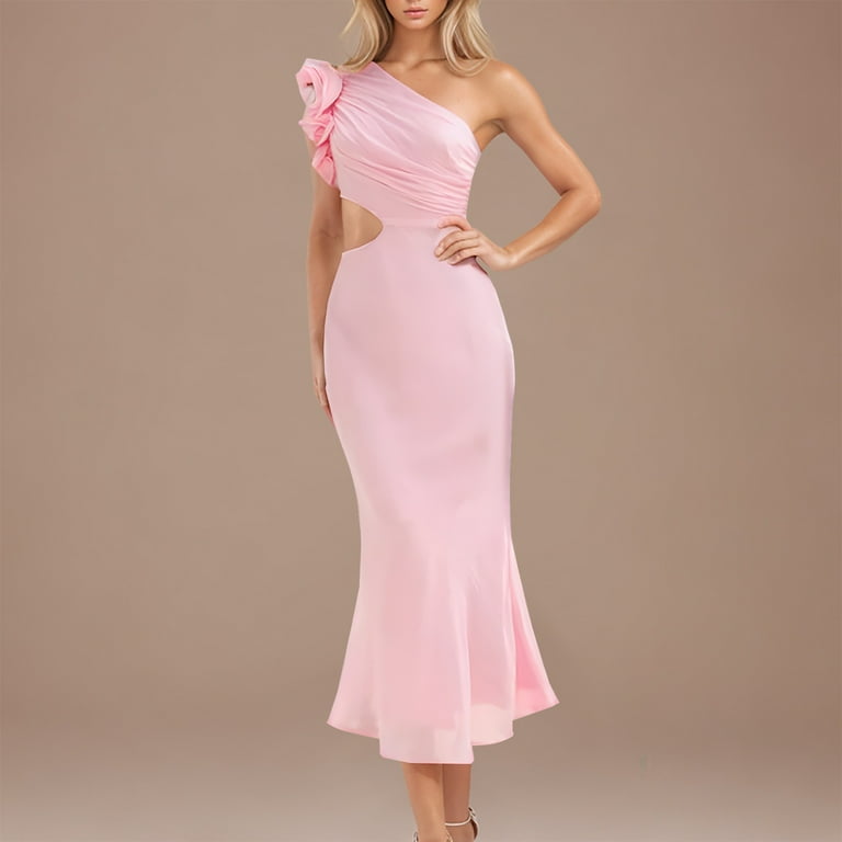 Lovskoo Women's Elegant Ruched Maxi Dress One Shoulder Crop Top And High  Waist Maxi Skirt 2 Pieces Sets for Party Holiday Bridesmaid Pink -  Walmart.com
