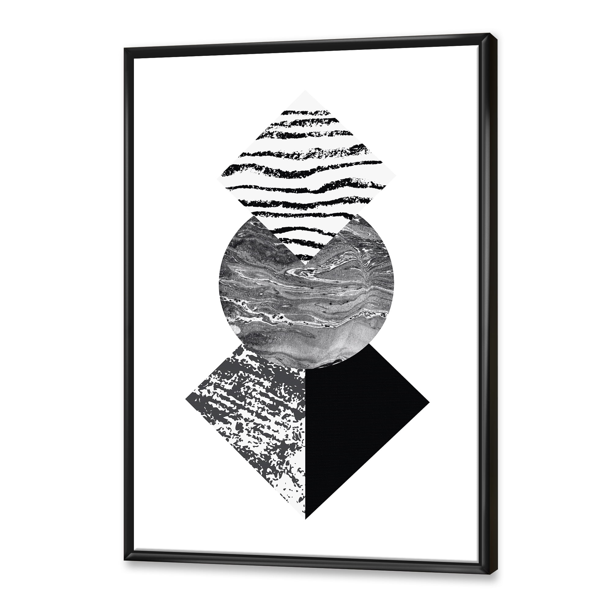 Designart 'Abstract Geometry Shapes With Tropical Palm Leaf I' Modern Framed Canvas Wall Art Print