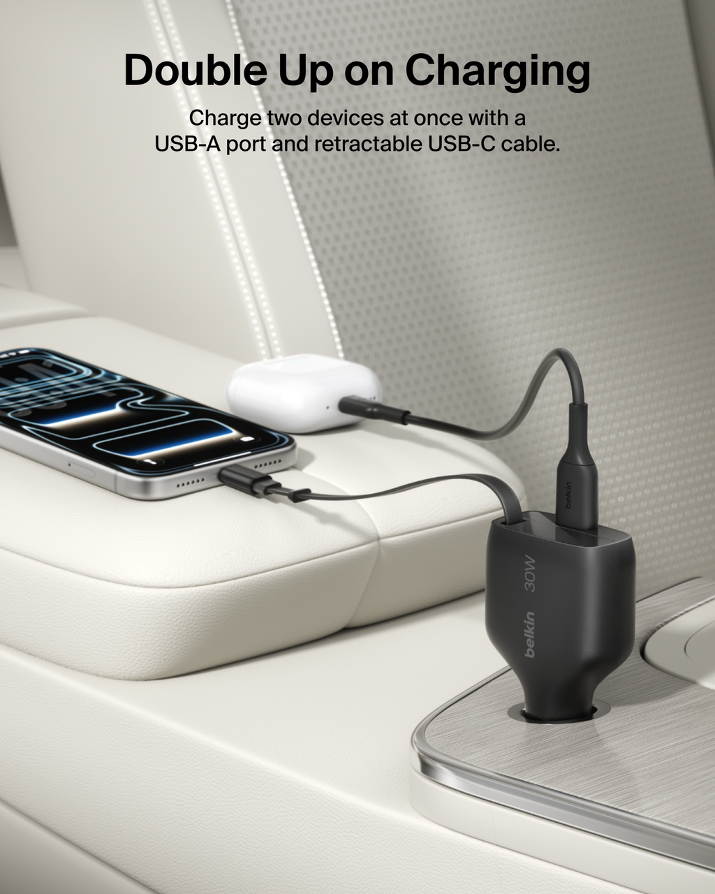 Belkin BoostCharge 30W USB-C Car Charger with Retractable Cable photo 3