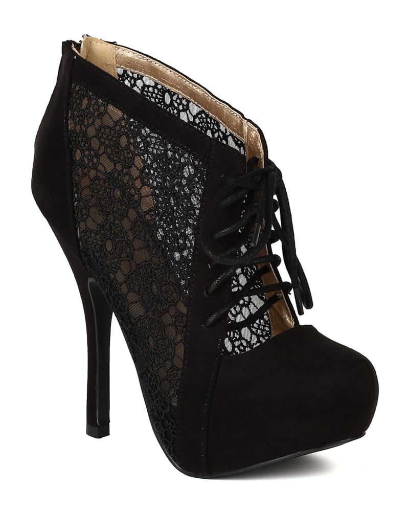 Qupid BB78 Women Suede Crochet Lace Up 