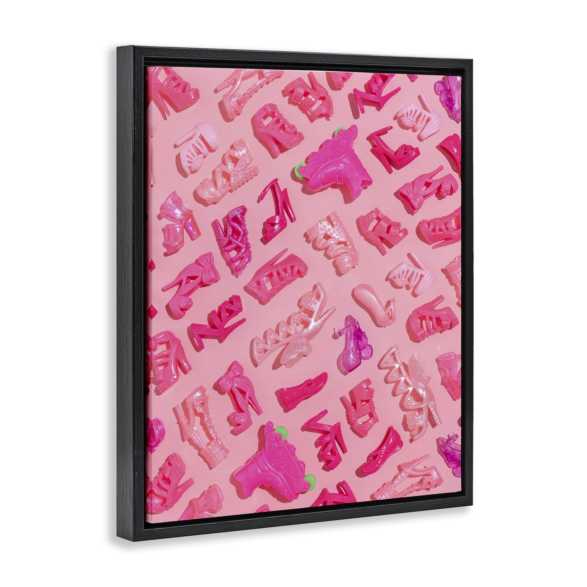 Stupell Industries Tiny Doll Shoes Pink Black Framed Floater Canvas Wall Art, design by LISH Creative