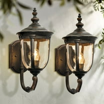 John Timberland Bellagio Rustic Vintage Outdoor Wall Light Fixtures Set of 2 Veranda Bronze Metal 16 1/2" Champagne Glass for Post Exterior