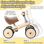 FVLOENG Baby Balance Bike for 1-3 Year Old Toddlers, 4-Wheel No Pedal Ride On Toy with Music & LED Lights, Adjustable Seat & Frame, First Toddler Bike for Boys Girls, Indoor Outdoor Birthday Gift