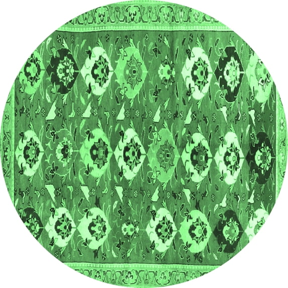 Ahgly Company Indoor Round Abstract Emerald Green Contemporary Area Rugs, 4' Round