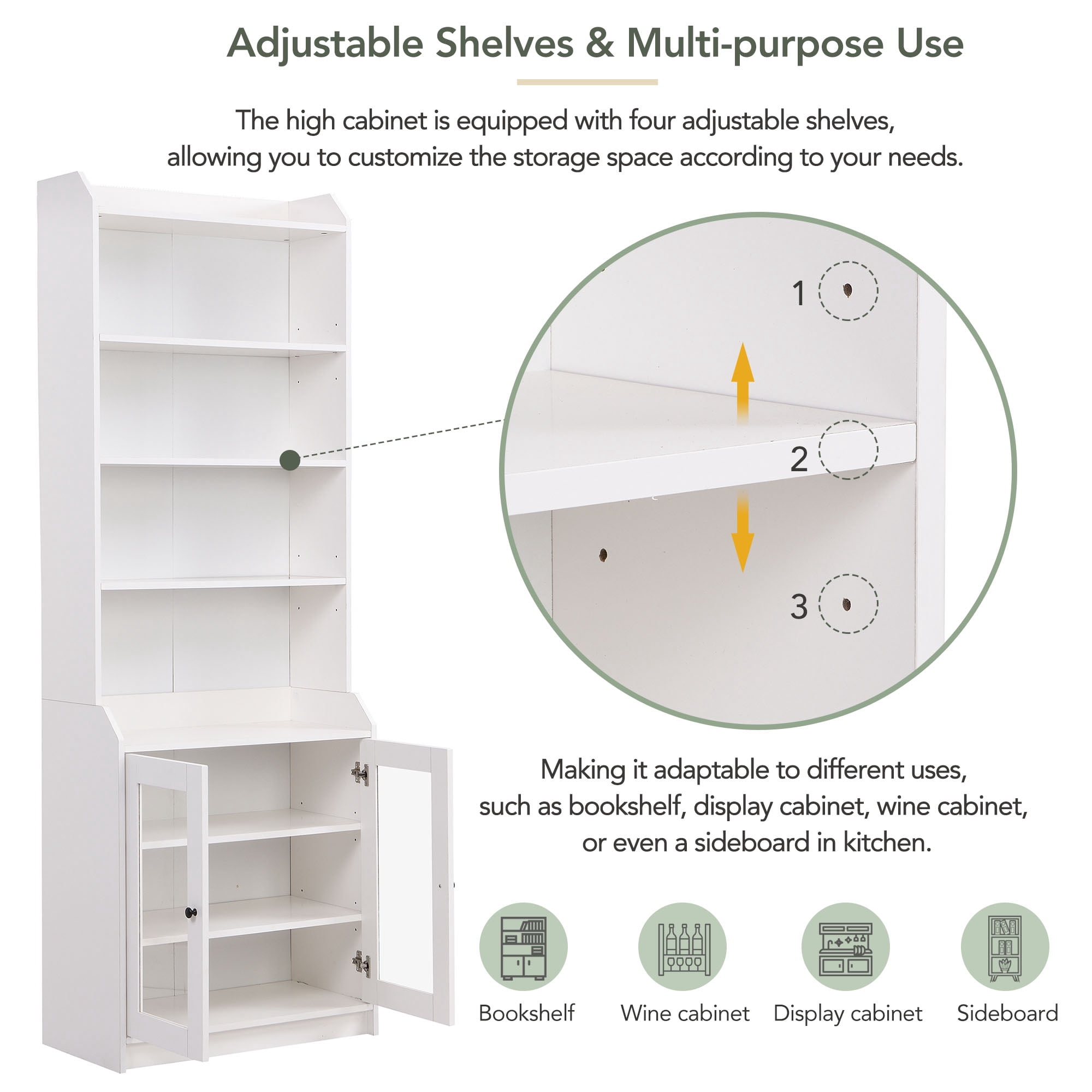 MAYEERTY Elegant Tall Cabinet with Acrylic Door - Contemporary Bookshelf & Sideboard for Living Room, White
