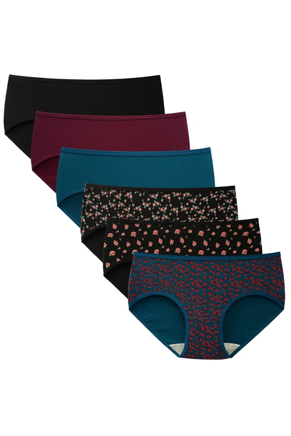 Women's Underwear Cotton Stretch Hipster Ladies Breathable Panties 6 Pack (L, Floral)