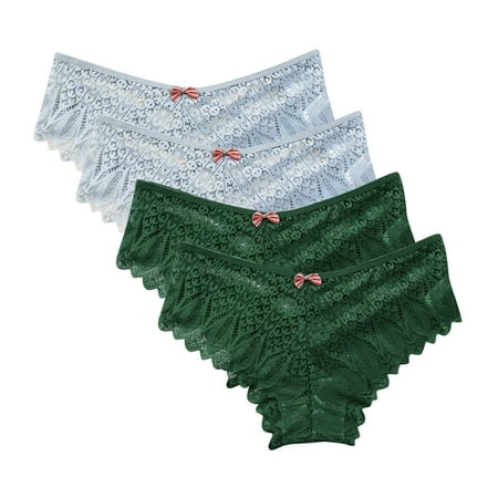 Ladies Panties Lingerie G-string Lace Briefs Underwear Panties T String Thongs Knick 4pc Seamless Underwear for Women Green XXXXL