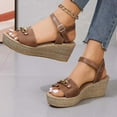 thumbnail image 2 of Bxsruta Adjustable Chain Strap Wedge Sandals, Straw-Textured Thick Sole Outdoor Shoes with Metallic Buckle Decor, 2 of 7