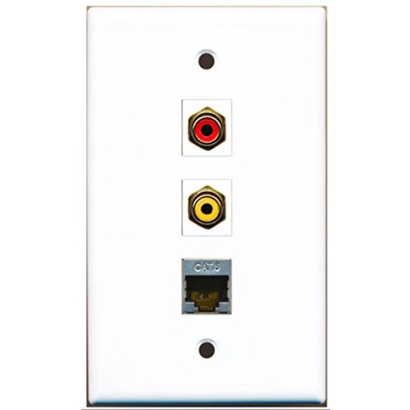 RiteAV - 1 Port RCA Red and 1 Port RCA Yellow and 1 Port Shielded Cat6 Ethernet Wall Plate