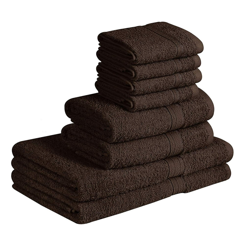 Beauty Threadz 100 Cotton 8Piece Towel Set Brown 2 Bath Towels, 2 Hand Towels, and 4