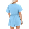 thumbnail image 4 of Langwyqu Deep V-Neck Women Short Sleeved Solid Shorts Rompers With Front Tie Knot, 4 of 5