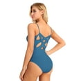 thumbnail image 2 of DPOIS Womens Criss Cross Back Built in Shelf Bra Camisole Ballet Dance Leotard Blue-green-A M, 2 of 7
