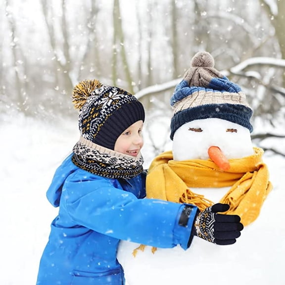 Wehilion European And American Winter Knitted Warm Gloves Hats Scarves Three Piece Set With Thick Velvet And Hat