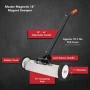 Master Magnetics Magnet Sweeper, 18 Wide Magnetic Broom, Adjustable Sweeping Height Magnetic Pick-Up Tool, 07543