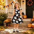 thumbnail image 2 of Vividxx Toddler Girl Halloween Dress Pumpkin Ghost Print Sleeveless Tie-Shoulder A-Line Swing Dress Fall Party Outfit for Kids 3-4 Years, 2 of 4