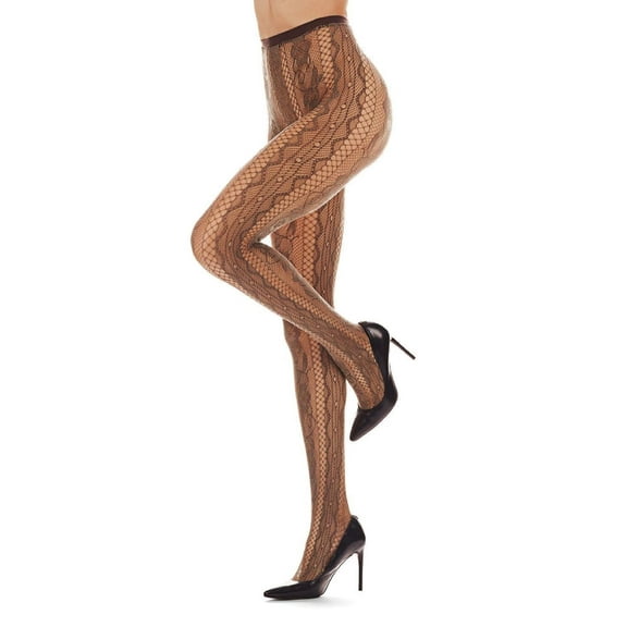MeMoi Women's Linear Floral Netted Nylon Tights - Womens - Female, Small/Medium, Two Tone Mud