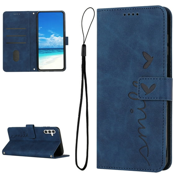 Feishell for Samsung Galaxy A13 5G 6.5 inch Wallet Case,for Women Men,Love Heart Pattern Embossed Plain PU Leather Magnetic Clasp Credit Card Slots Folio Flip Kickstand Phone Cover,Blue