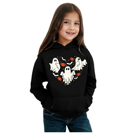 

Child Toddler Boys Girls Halloween Long Sleeve Ghosts Prints Warm Hoodie Pullover Tops Kids Sweat