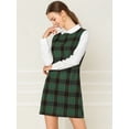 thumbnail image 3 of Vestido de cuadros de manga larga con cuello Peter Pan en contraste para mujer Allegra K Verde S, 3 of 6