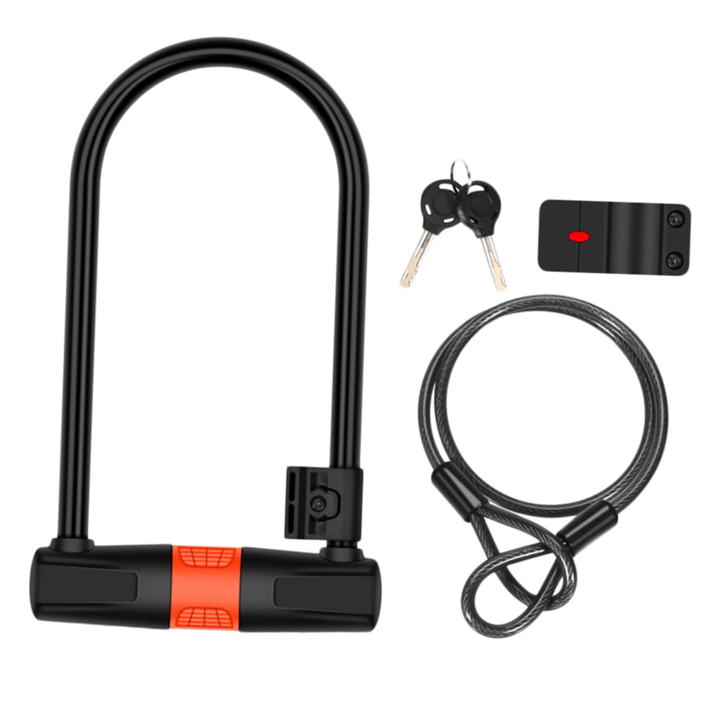 IBASETOY 1Set Bike U-Shaped Lock with Anti Theft Double Side Lock Core and Steel Cable Black