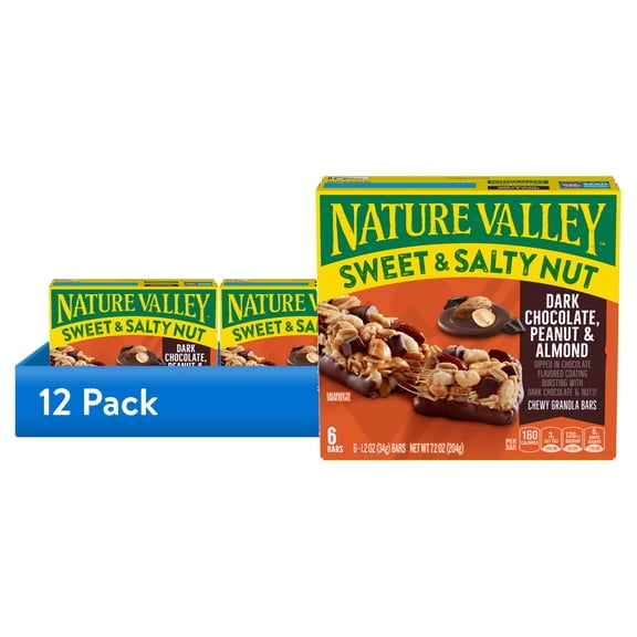 (12 pack) Nature Valley Sweet and Salty Nut Bars, Dark Chocolate Peanut Almond, 6 Bars, 7.2 oz