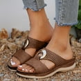 thumbnail image 2 of Mepaouo Womens Wedge Sandals Leather Dressy Walking Shoes Casual Slip on Summer Slides Flats Brown 6, 2 of 9
