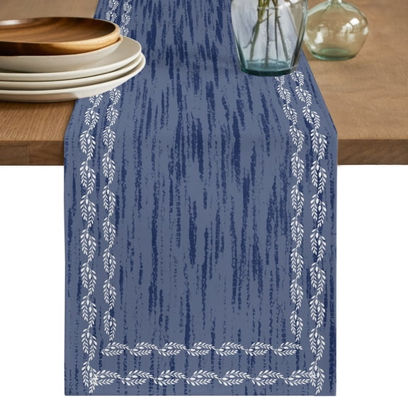 Navy Blue Textured Short Table Runner 60 Inches Long,Farmhouse Country Woven Striped Cotton Linen Table Runners Dresser Scarves,Fabric Tabletop Scarf Furniture Cover for Home Dinner Party 13"x60"