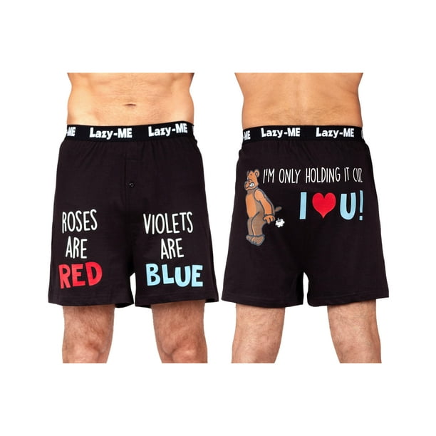 Lazy Me Mens Funny Novelty Boxer Shorts Humorous Underwear, Gag Gifts for Him, Roses and Violets