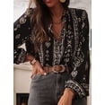 thumbnail image 5 of Women'S Casual V-Neck Floral Print Chiffon Shirt Long Sleeve Bohemian Spring and Autumn Tops Black M, 5 of 9