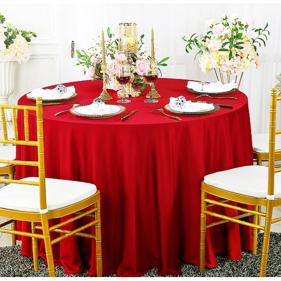 Wedding Linens Inc. Wholesale Scuba Wrinkle Free 108" Round Table Cover Tablecloth - Red