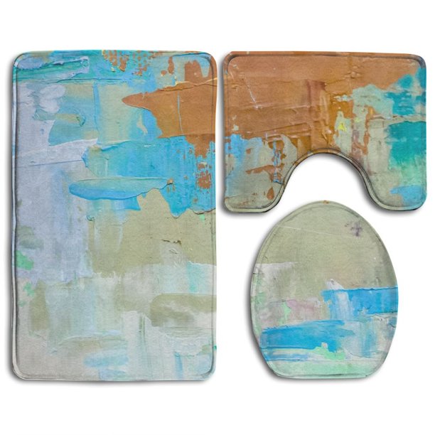 ABPHQTO Arte abstracto pintura al óleo lienzo textura fragmento manchas Juego de alfombras de baño de 3 piezas Alfombra de baño Alfombra de contorno y tapa de inodoro ABPHQTO Cont-CHAPPLE-31067