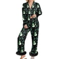 thumbnail image 2 of FASHOFT Womens Christmas Pajamas Set Feather Trim Snowman Graphic Long Sleeve Button Up Sleepwear Soft 2 Piece Xmas Holiday Loungewear L, 2 of 5