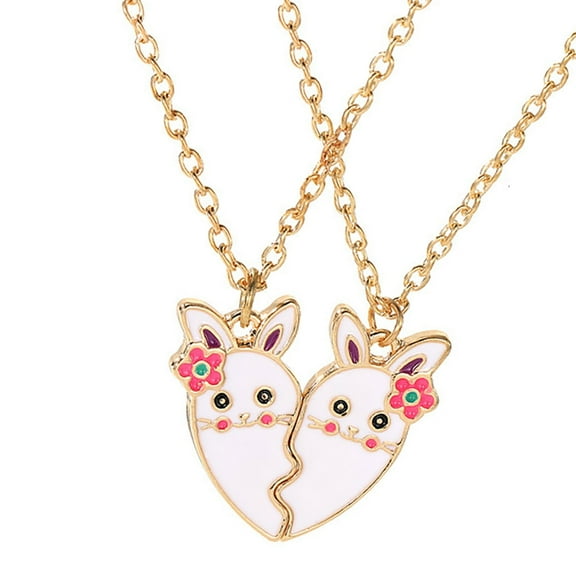 Heart and Rabbit Pendant Necklaces Accessory for Teens Lovely Friendship Jewelry