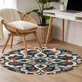 thumbnail image 4 of Brown Teal Boho Round Area Rug 3.3 FT, Non Slip Small Entryway Kitchen Mat, Ethnic Rustic Abstract Flowers Washable Soft Circular Rug Non-Shedding Door Mat for Bathroom Playroom Kids Room, 4 of 9