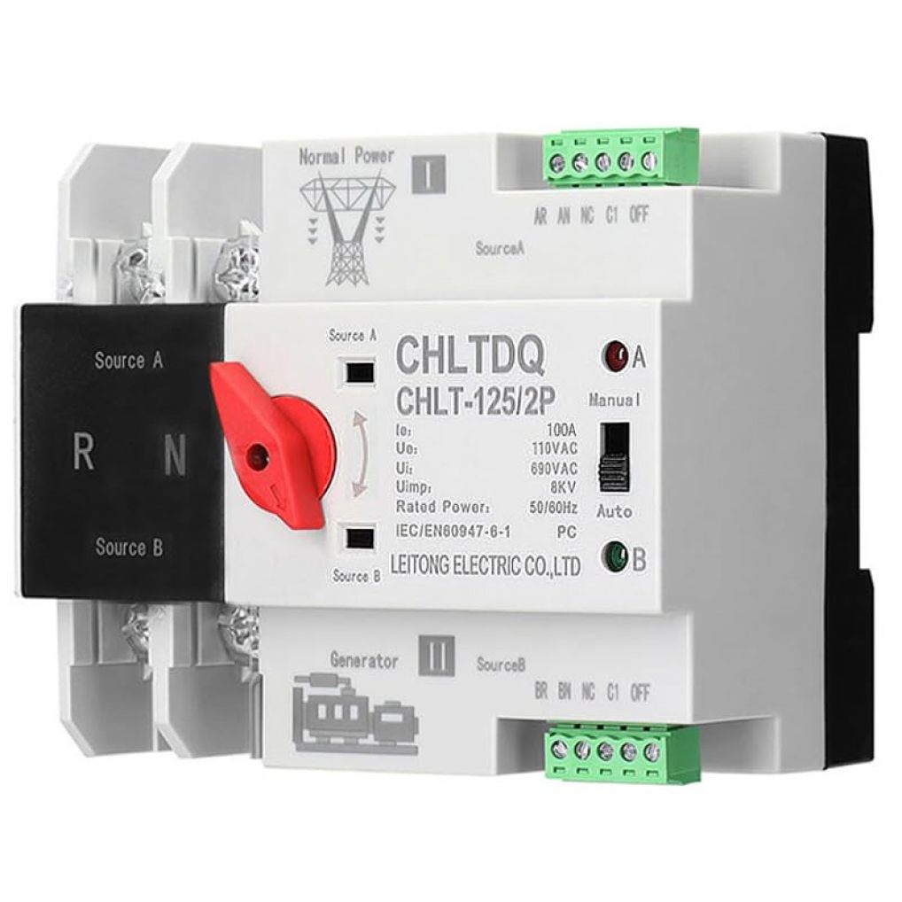 2P 100A 110V Dual Power Automatic Transfer Switch Source Switch ATS Automatic Transfer Changeover Switch Electrical Selector Switches for Generator 50HZ/60HZ (2P-100A-110V)