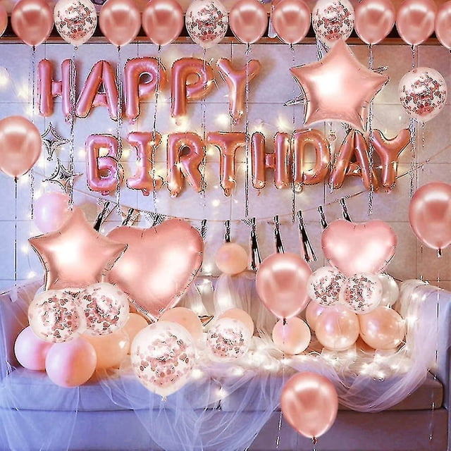 Juego de suministros para fiestas con decoraciones de cumpleaños en rosa y dorado (50 piezas)