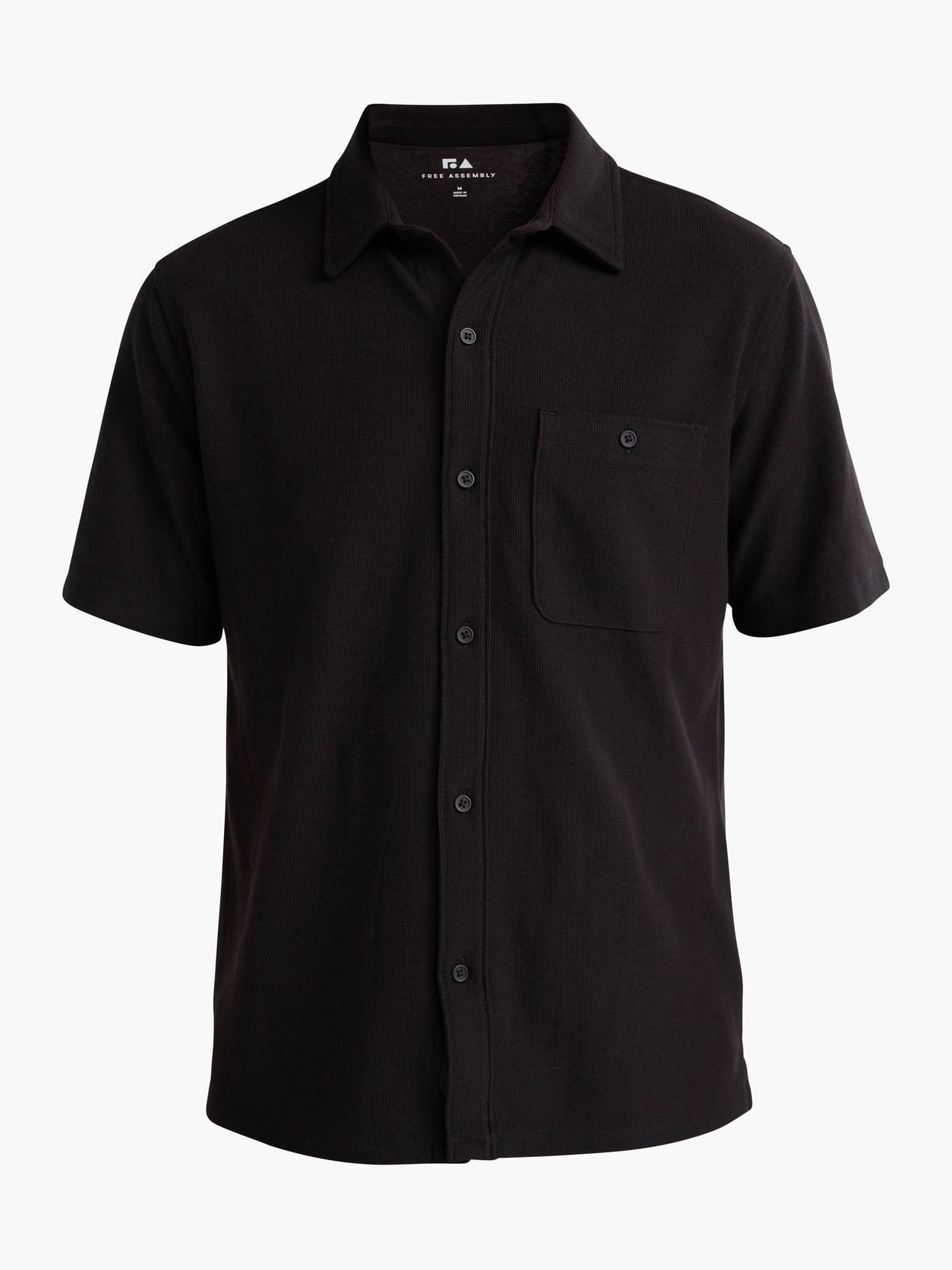 Free Assembly Men's Waffle Knit Button-Up Shirt with Short Sleeves, Sizes XS-3XL