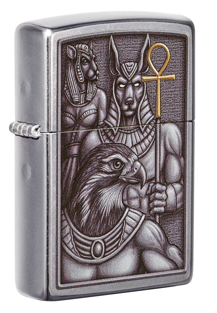Zippo Egyptian Gods Emblem Design Street Chrome Pocket Lighter