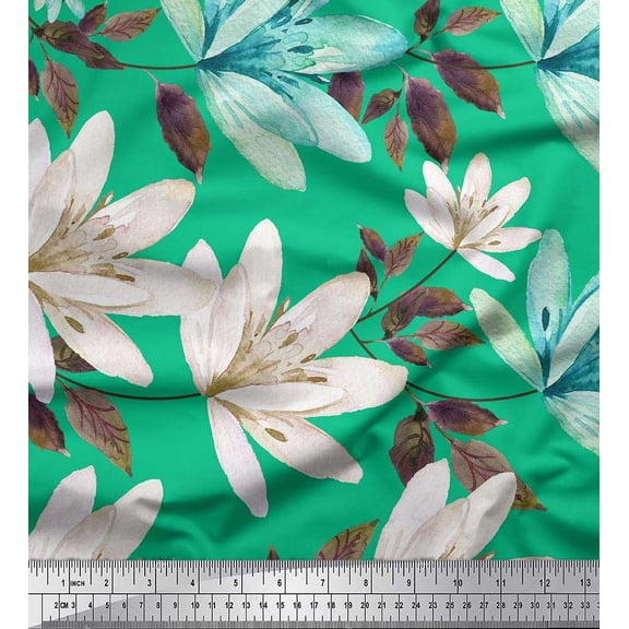 Soimoi Cotton Duck Fabric Leaves & Wild Flower Print Fabric by the Yard 42 Inch Wide